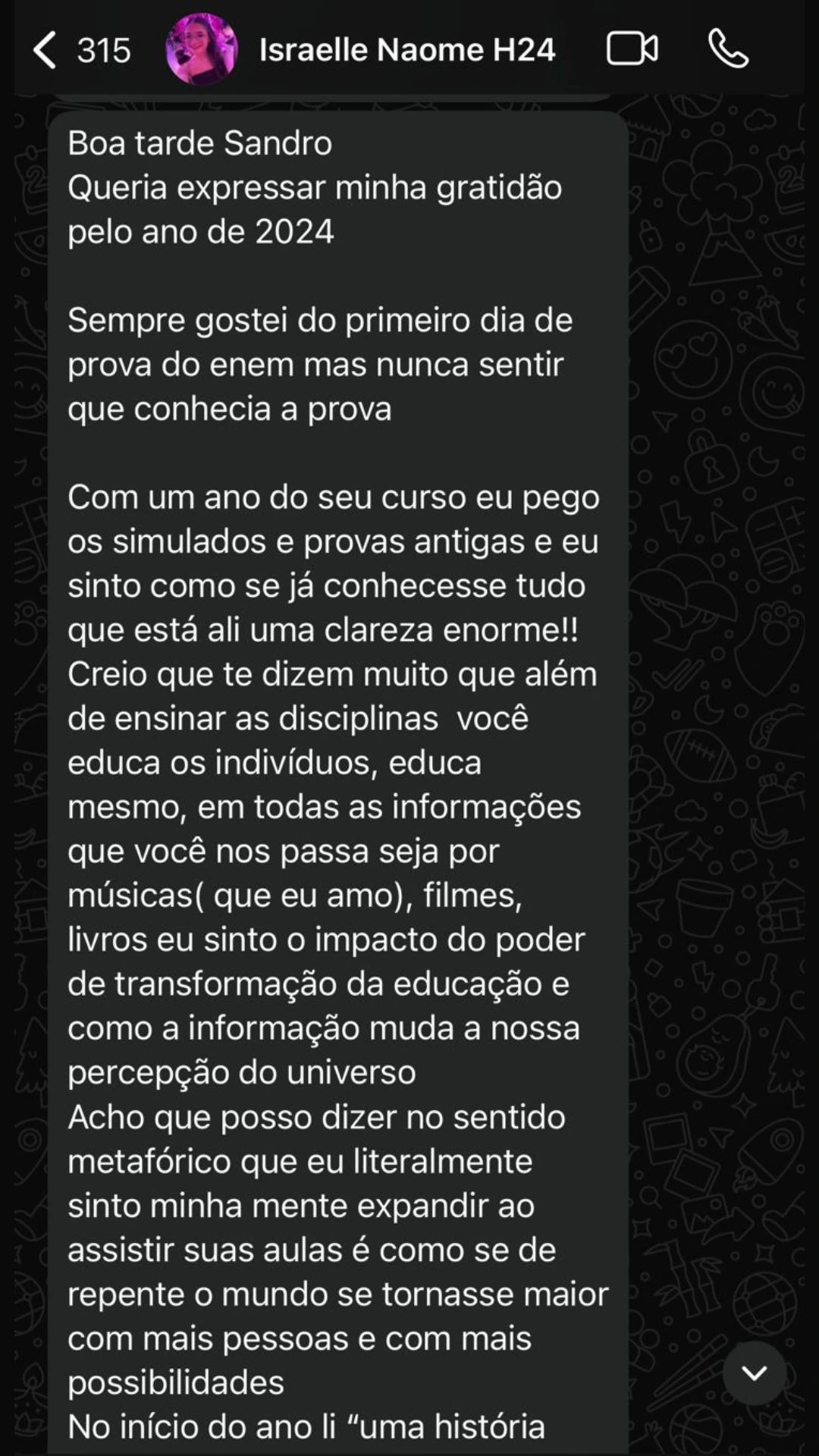 Depoimento de aluno do curso