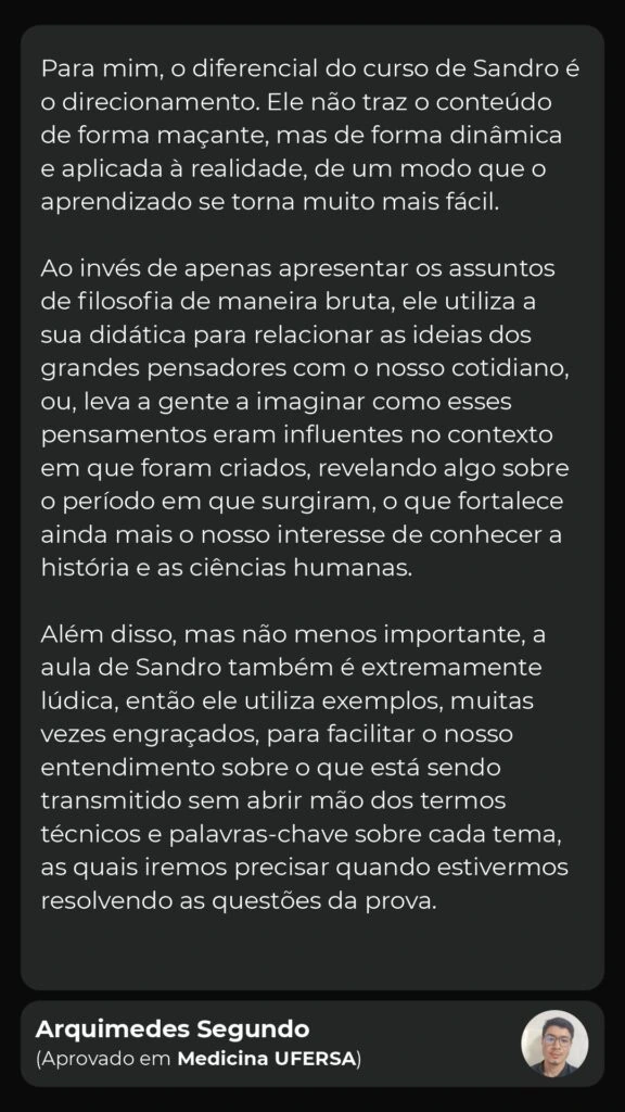 Depoimento de aluno do curso